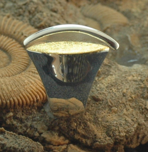 Silber-Ring vergoldet Navetteform